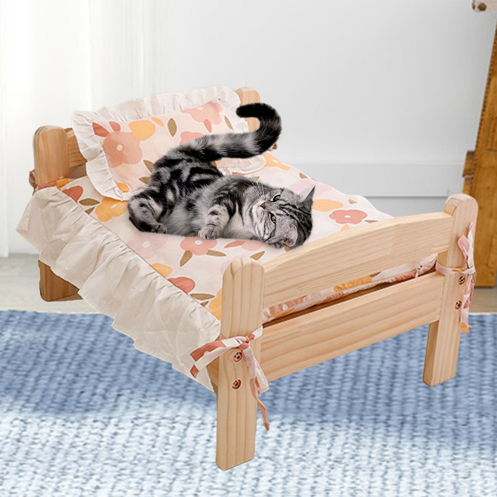 Pet Cat Bed, Small Dog Bed Wooden Kitten House for Indoor Cats and Puppy