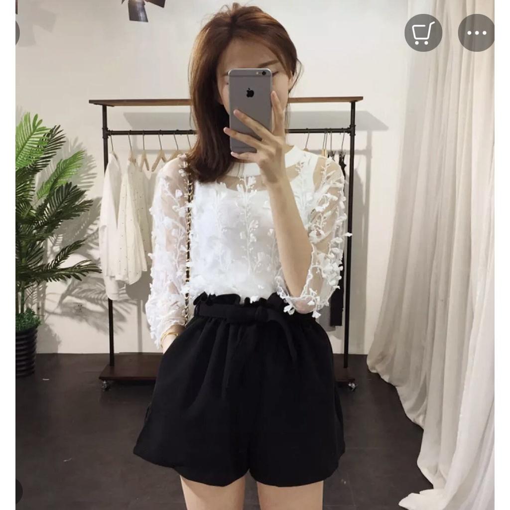 Quần SHORT LƯNG BÈO phối THẮT NƠ lưng thun co giãn chất liệu kate xinh xắn