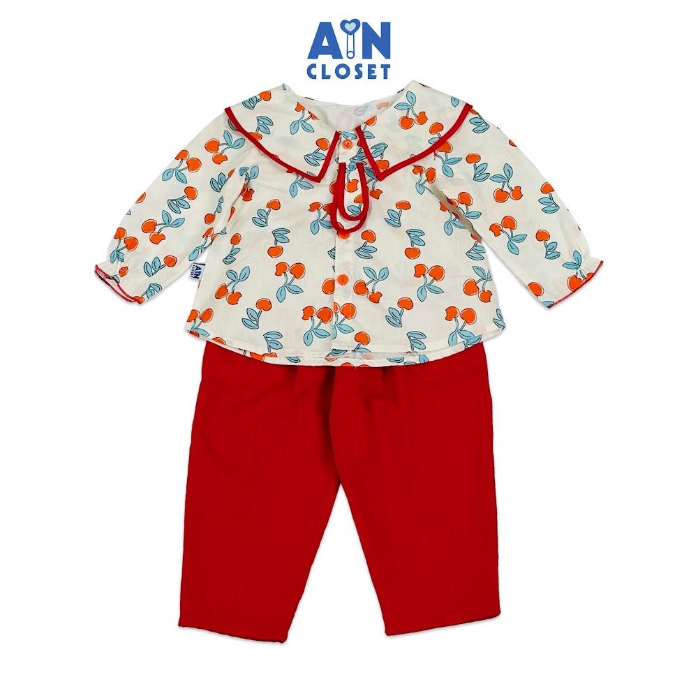 Bộ quần áo Dài bé gái họa tiết Quả Đỏ cotton - AICDBGCSHPU0 - AIN Closet