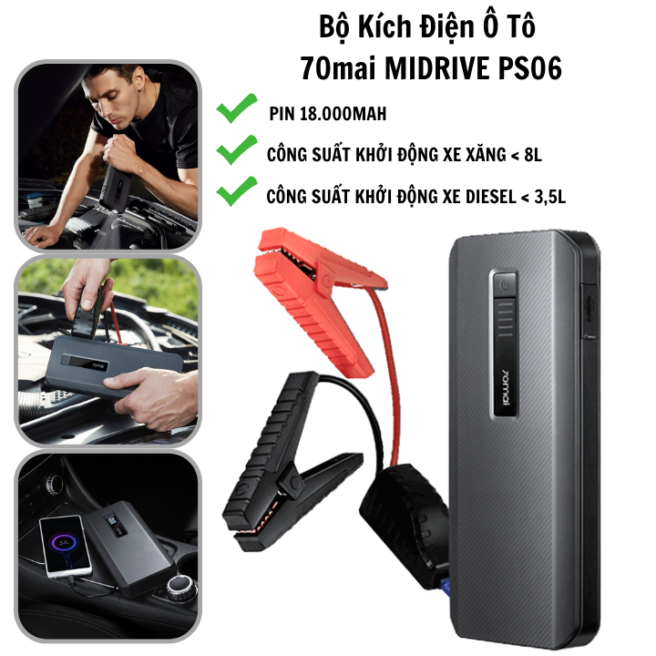 Bộ kích điện xe ô tô khẩn cấp Sothing 70mai MIDRIVE PS06, dung lượng pin 18.000mAh- Hàng chính hãng