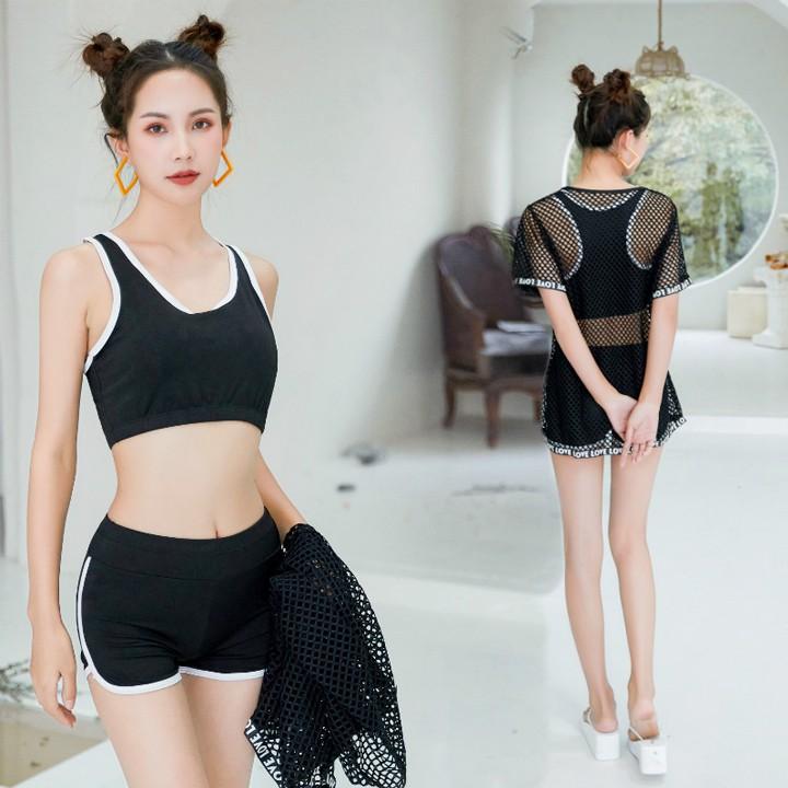 Bộ đồ bơi nữ kiểu dáng thể thao Set đi biển 3 mãnh năng động cá tính