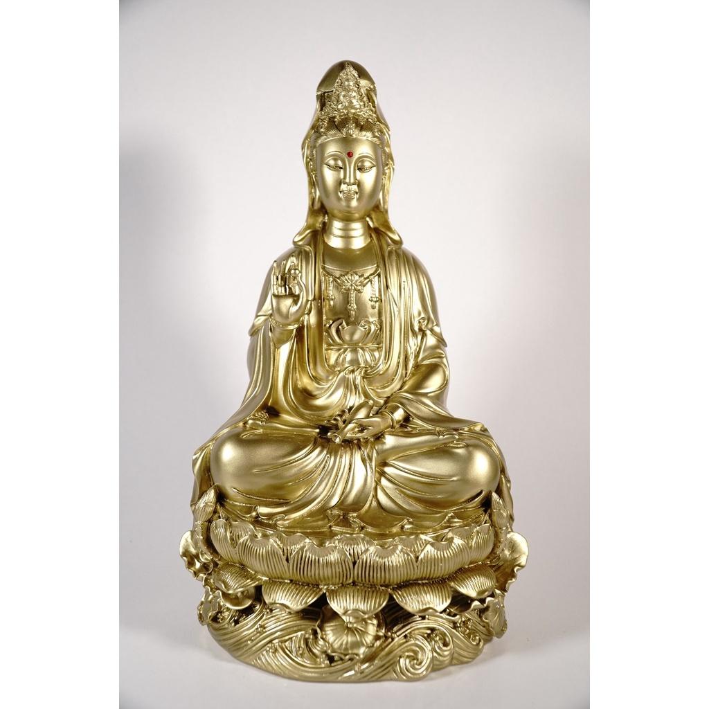 Tượng Phật Bà Quan Thế Âm Bồ Tát ngồi đài sen mạ đồng - Cao 30cm
