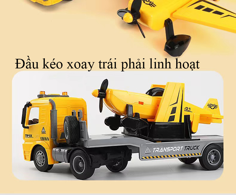 Đồ chơi xe đầu kéo chở máy bay KAVY có nhạc và đèn chạy đà dài gần nửa mét