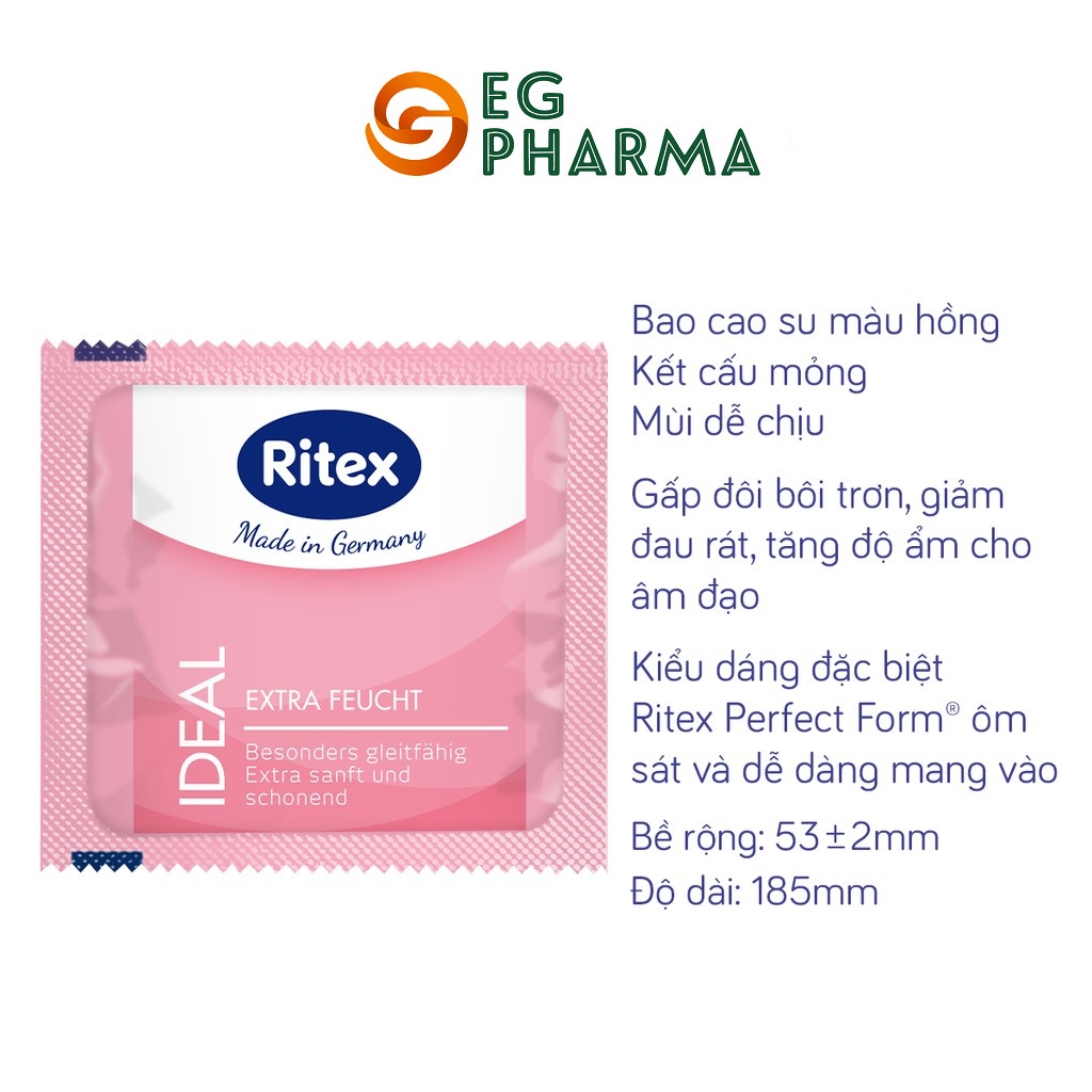 Bao cao su Ritex Ideal siêu ẩm ướt, êm ái diệu kỳ hộp 10 bao - Hàng nhập khẩu chính hãng- RI002