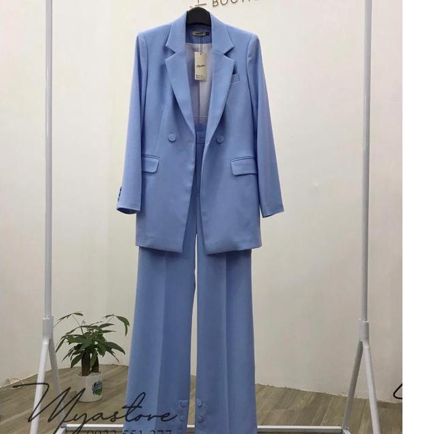 Set vest nữ cao cấp dự tiệc, công sở màu xanh da trời