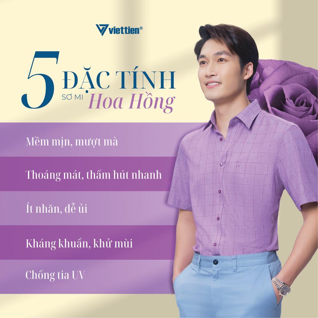 Viettien - Áo sơ mi nam dài tay Vải sợi hoa hồng cao cấp 1S1246 Regular Hoạ tiết Màu xám