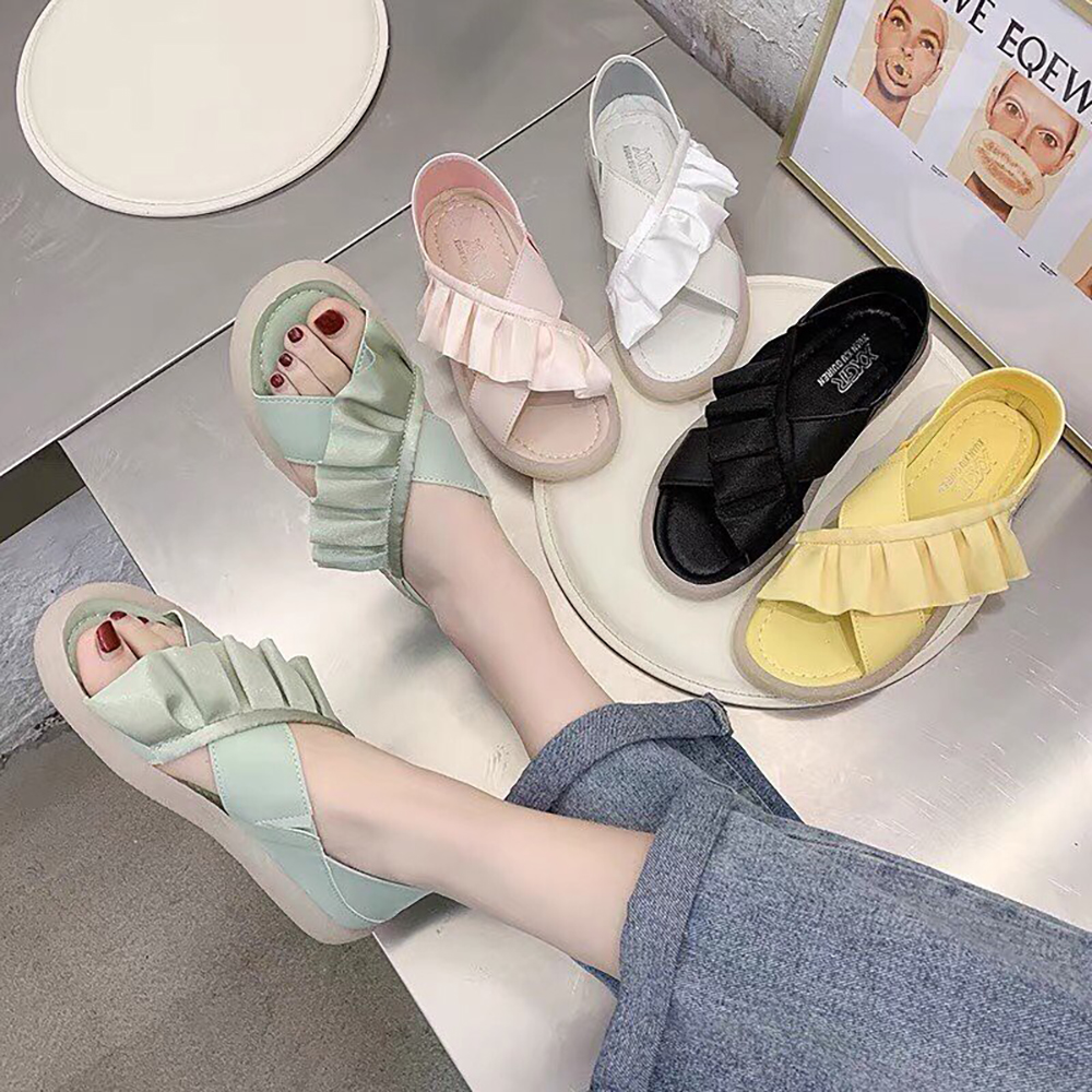 Sandal Nữ Đi Học Đế Thấp  Thời Trang Cao Cấp Ladiez, Dép Quai Hậu Nữ Đẹp Đan Họa Tiết Ulzzang Nhún Bèo Mềm Êm Chân  Xinh Xắn