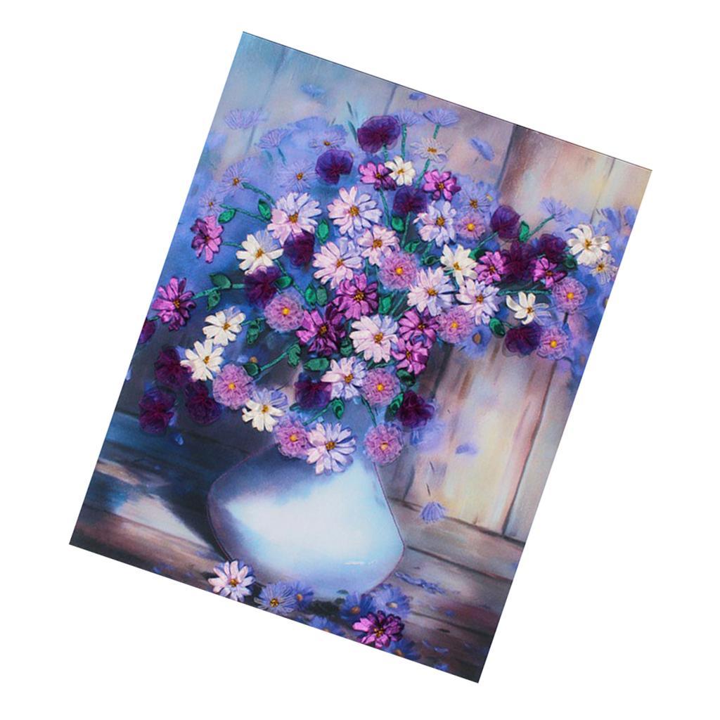 Flower Ribbon Embroidery Set Cross Stitch DIY Wall Decor 60x50cm