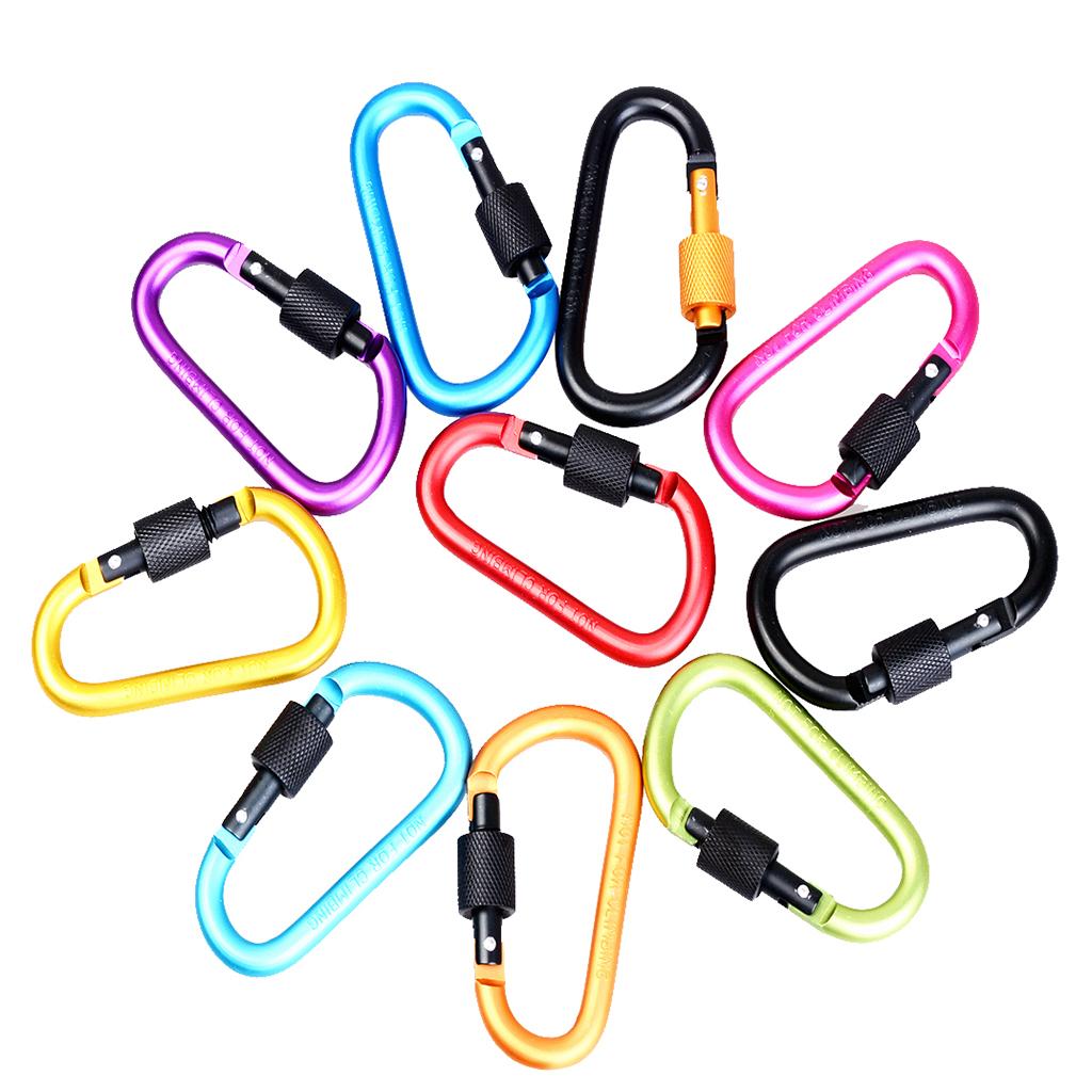 10Pieces D Ring Carabiner Screw Lock Climbing Buckle Snap Spring Clip Aluminum Alloy Hook Keychain for Camping Outdoor Activity