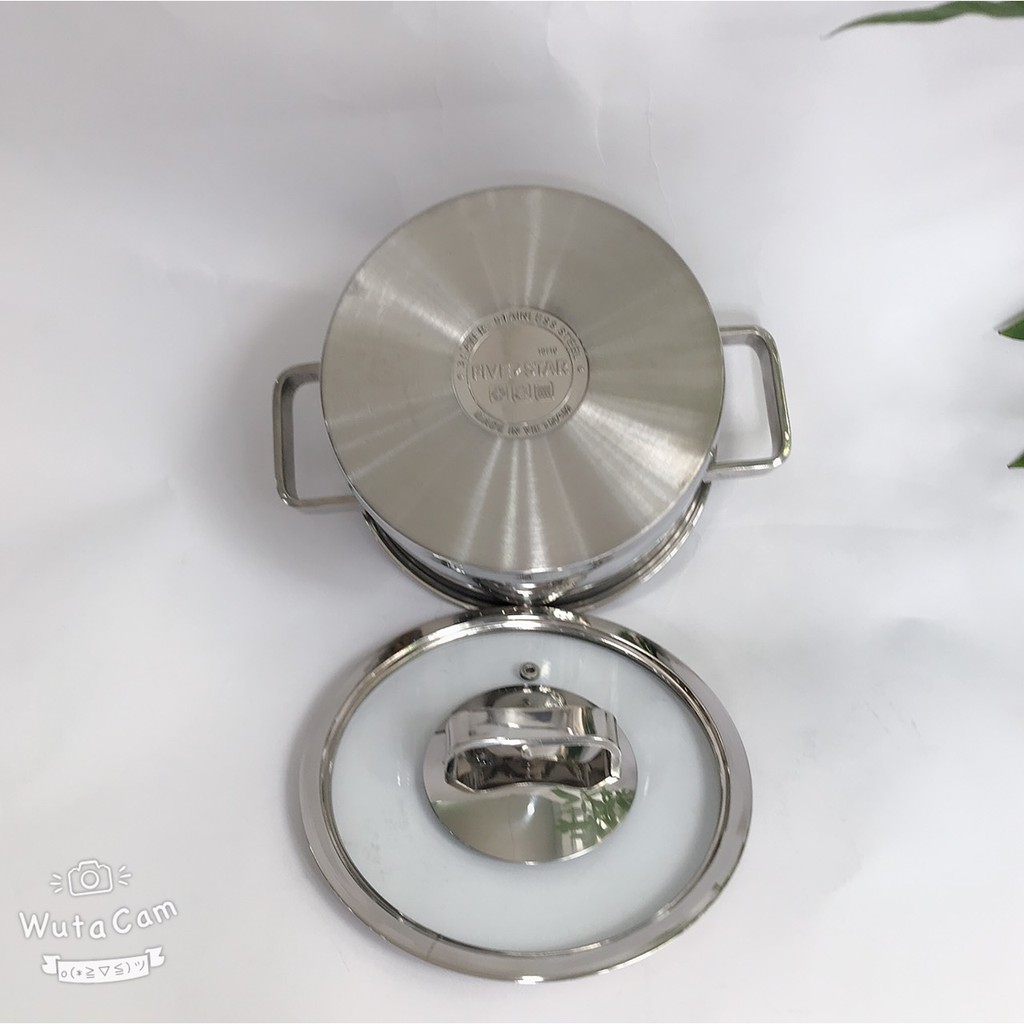 Nồi inox 304 Fivestar 3 đáy quai vuông nắp kính,dùng được bếp từ ,tặng 5 muỗng