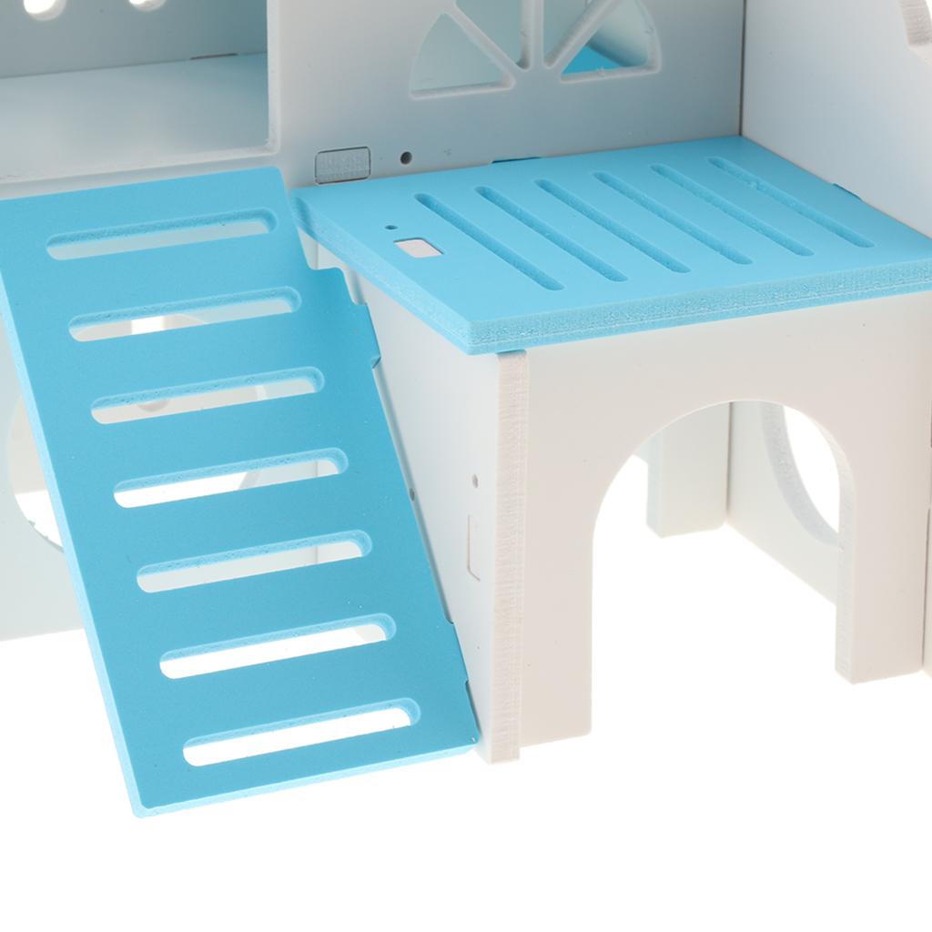 Hamster House Cages Wooden Small Animals Villa Hut Play Toy Blue