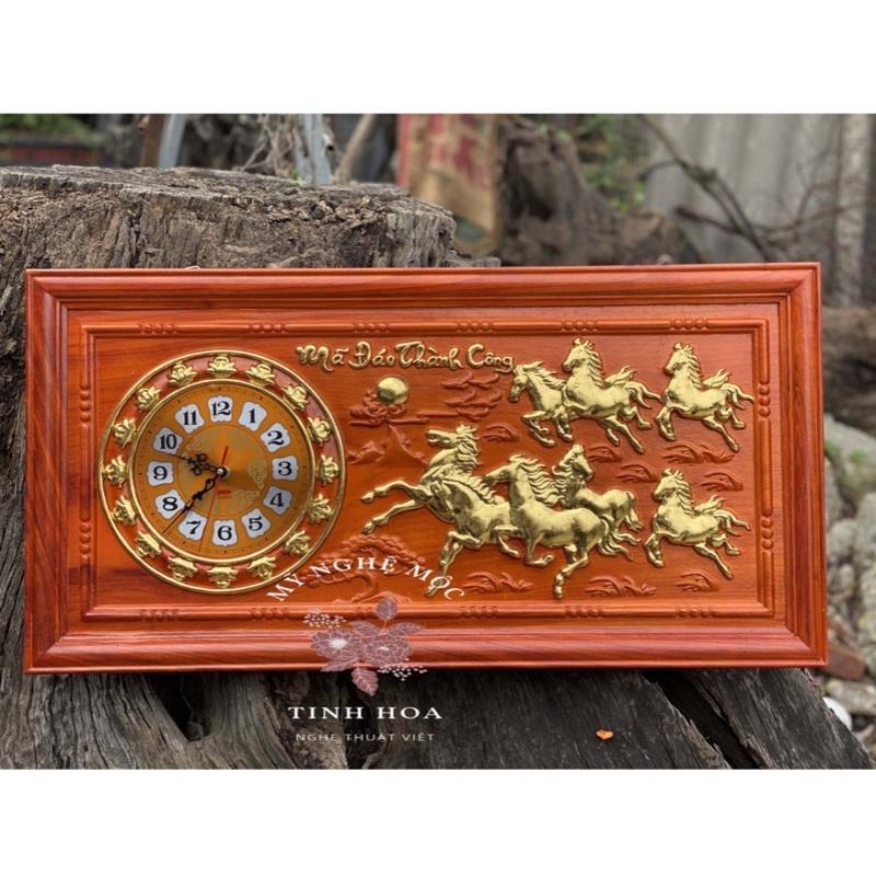 Tranh Đồng Hồ Mã Đáo Thành Công gỗ Hương kích thước 81 x 41 x 3cm