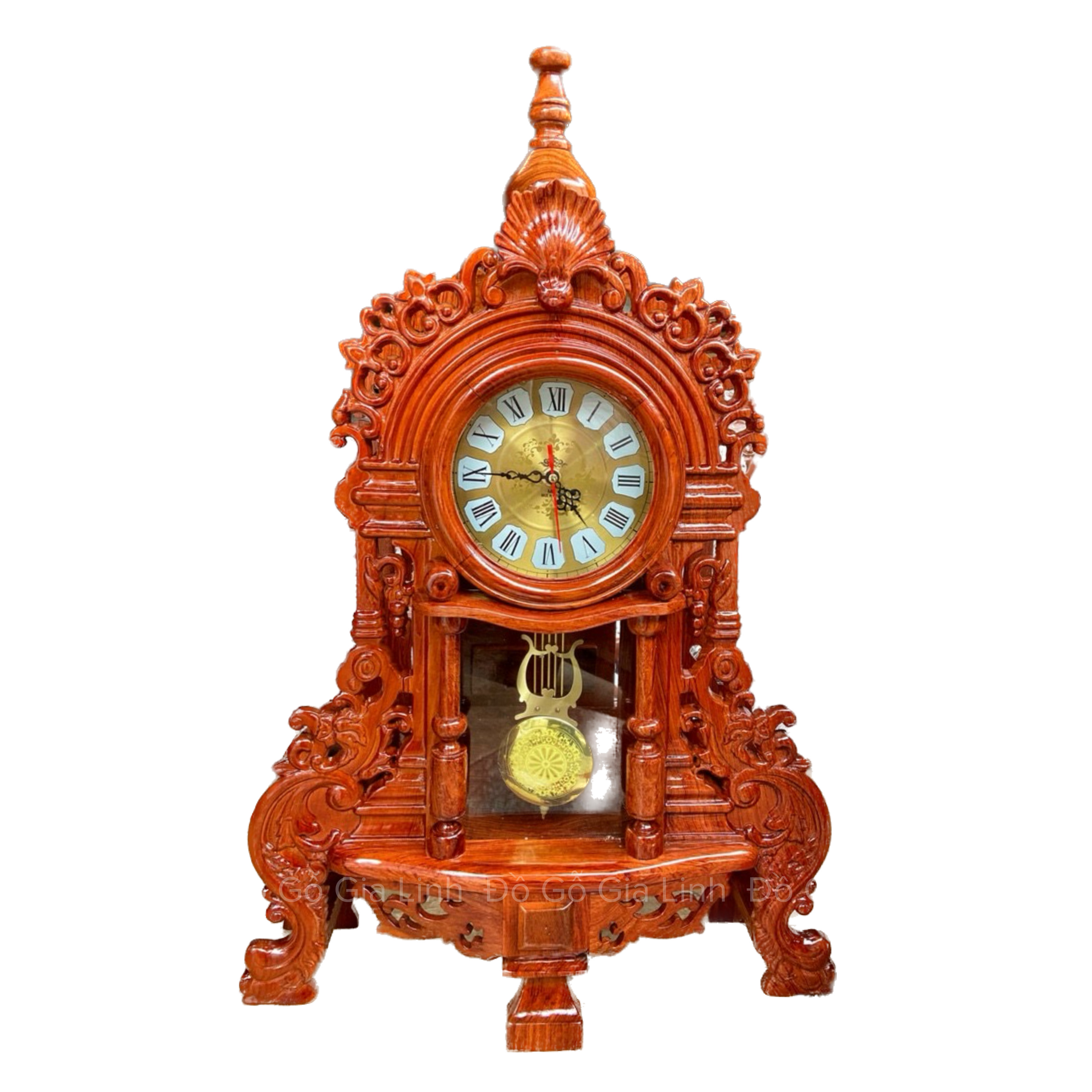 Đồng hồ quả lắc để bàn Đồ Gỗ Gia Linh gỗ Hương đá KT 70cm x 43cm x 15cm
