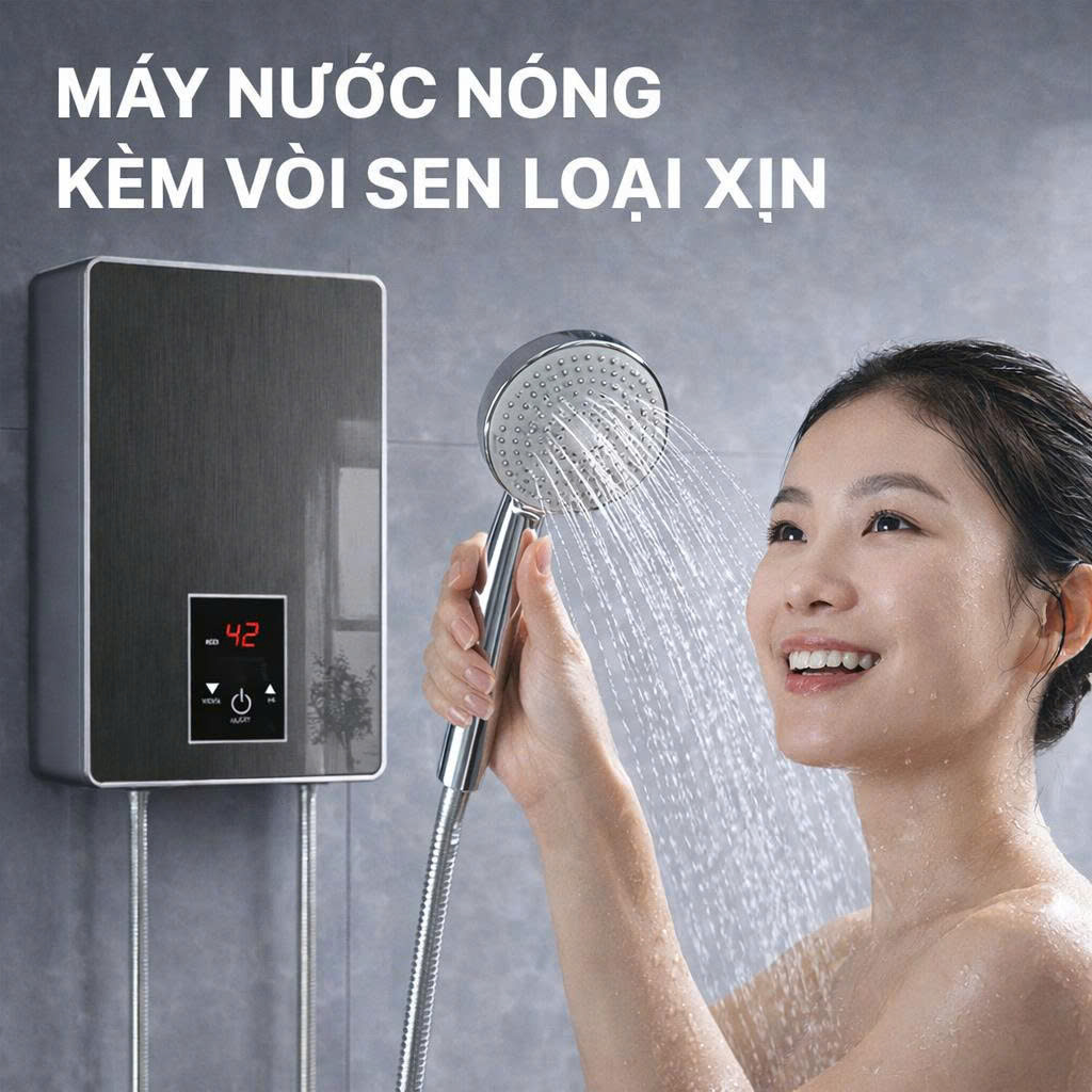 Máy Nước Nóng Trực Tiếp Cao Cấp Cho Phòng Tắm – LCD Cảm Ứng, Chống Giật An Toàn, Dễ Lắp Đặt