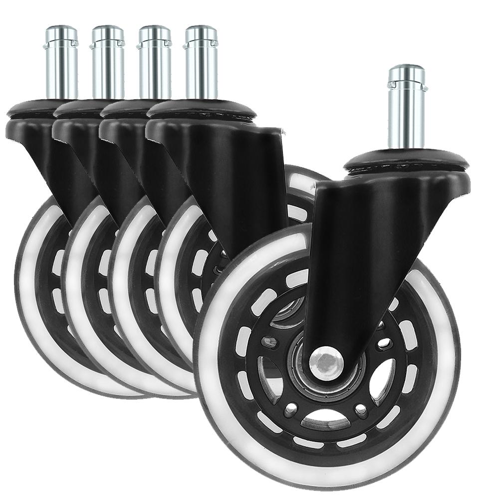 3-inch Circlip Black Transparent Wheel Polyurethane PU Silent Caster 5PCS Office Chair Wheel 360° Caster Wheel