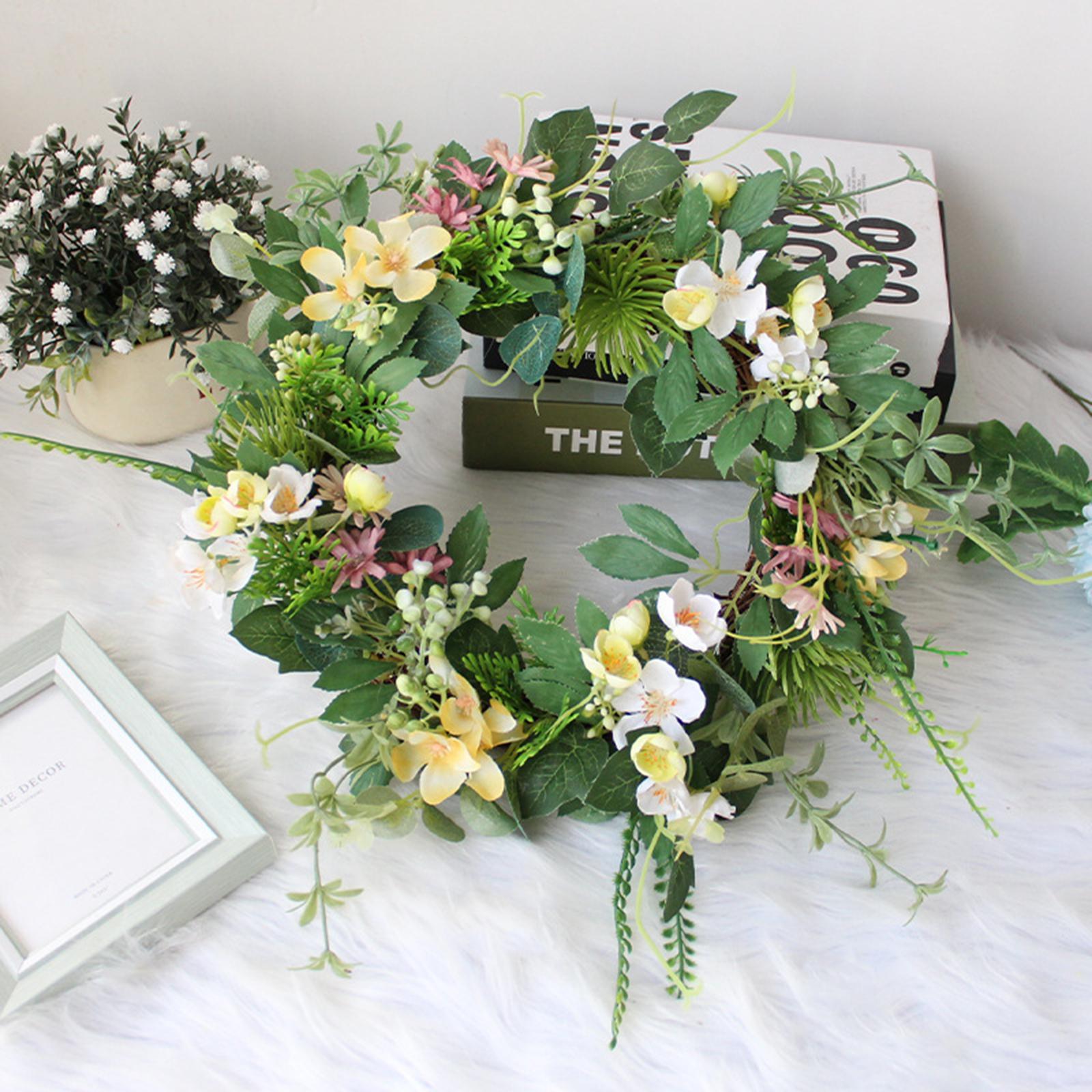 Front Door Wreath Garland Green Leaf Welcome Sign for Home Farmhouse Decor