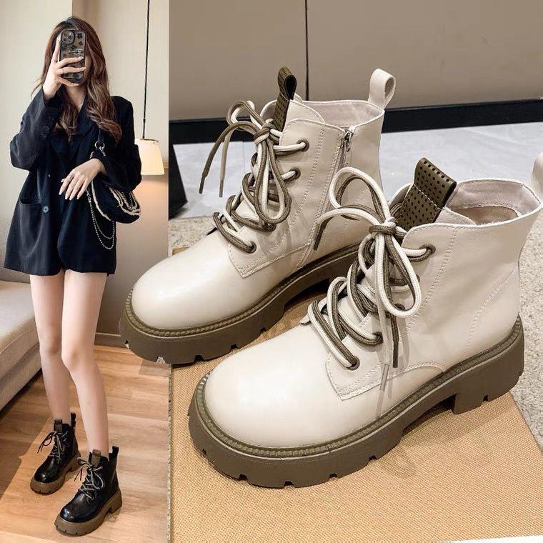 Giày Bốt Martin Lót Lông Cừu Dày Dặn Phong Cách Anh Quốc Thời Trang Thu Đông Mới Cho Nữ