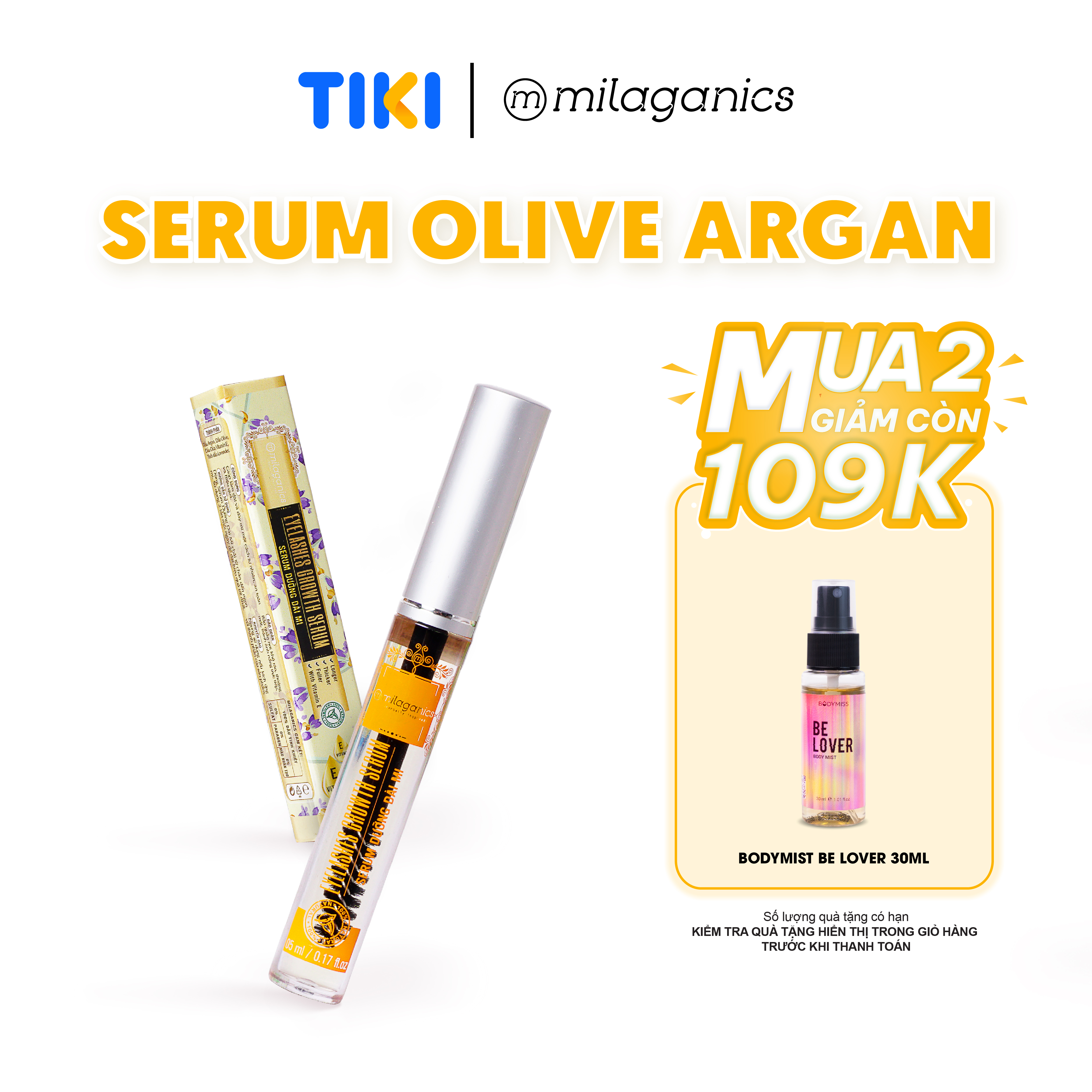 Serum dưỡng mi từ dầu nguyên chất (dừa, olive, argan) hiệu quả sau 3 tuần MILAGANICS 5ml (tuýp)