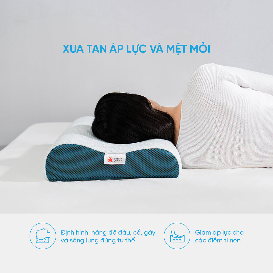 Gối cao cấp làm mát Nhật Bản Memory Foam Aeroflow iCool 40x60cm giúp ngủ sâu, giảm đau cổ vai gáy, phù hợp với mọi tư thế nằm