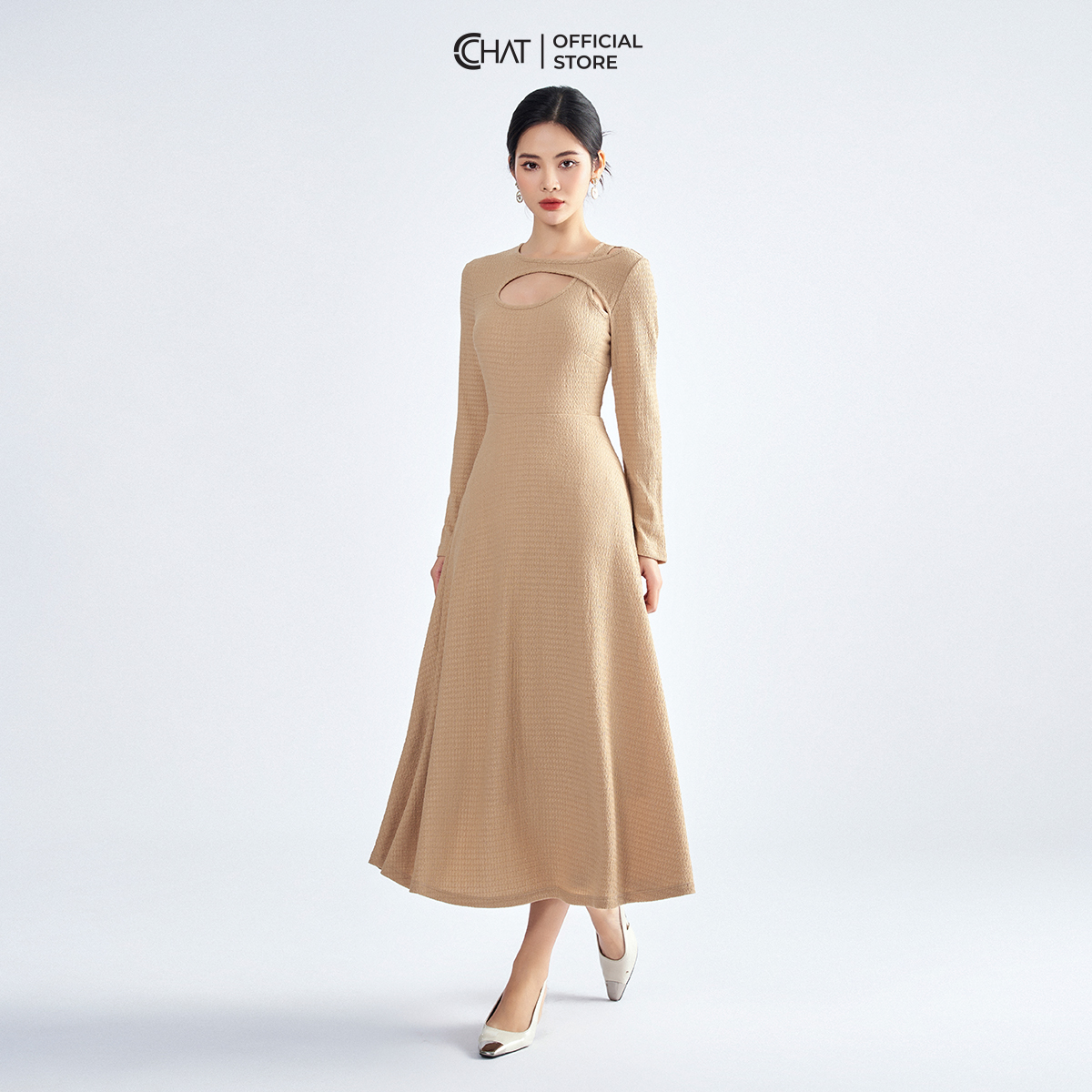Đầm Nữ Chất Thun Ôm Xòe Xoắn Cổ Phong Cách Thanh Lịch 22VDC2033XT