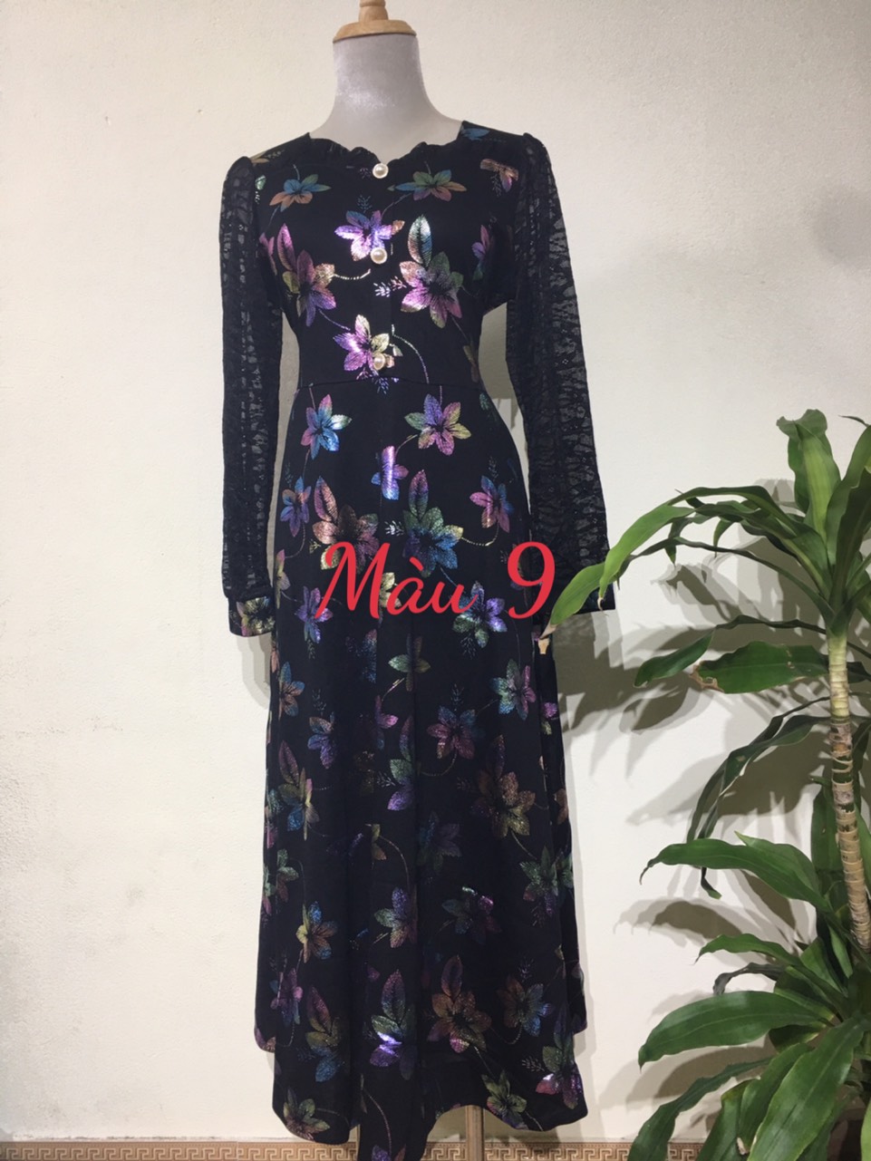 Đầm váy trung niên, đầm dự tiệc dáng xòe phối tay lưới mã 285