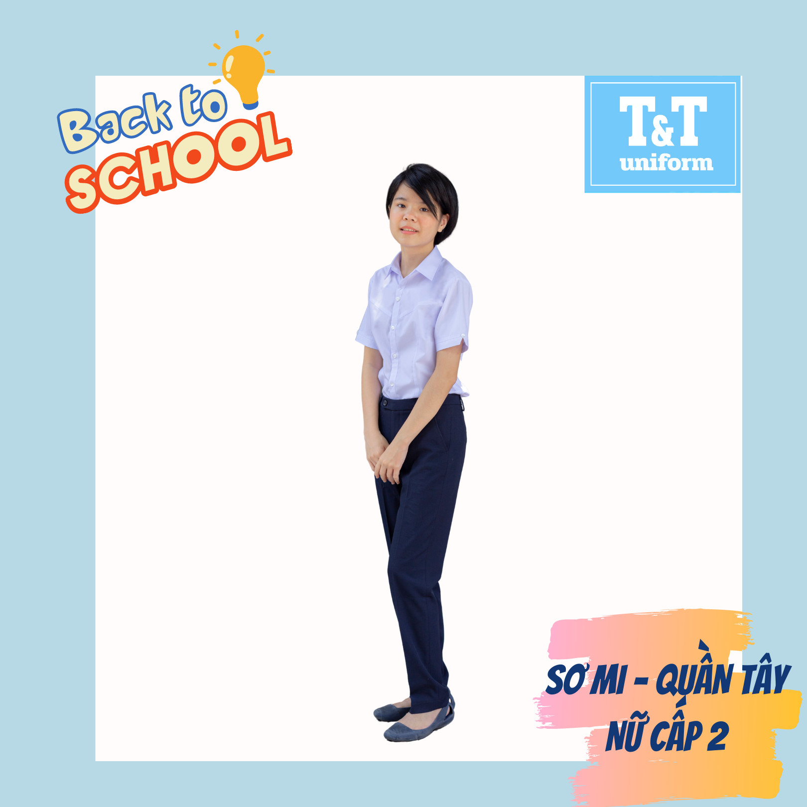 Áo sơ mi nữ ĐỒNG PHỤC HỌC SINH T&T cấp 2-3 cổ nhọn màu trắng