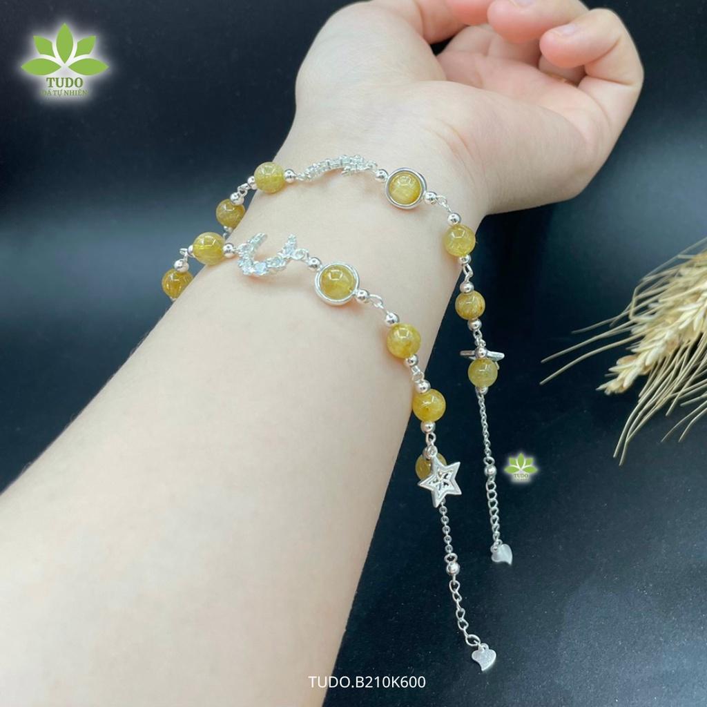 Vòng Tay Bạc Nữ Charm Bạc Mặt Trăng, Ngôi Sao Mix TA Tóc Vàng TUDO B210K600 cho Mệnh Thổ Kim