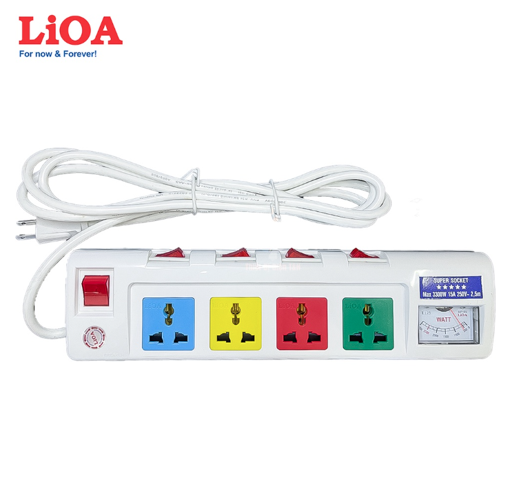 Ổ cắm Lioa 3 lỗ - 4 lỗ - 5 lỗ - 6 lỗ OFSSA2.5-2 có đồng hồ đo Ampe, công suất 3300W - Hàng chính hãng