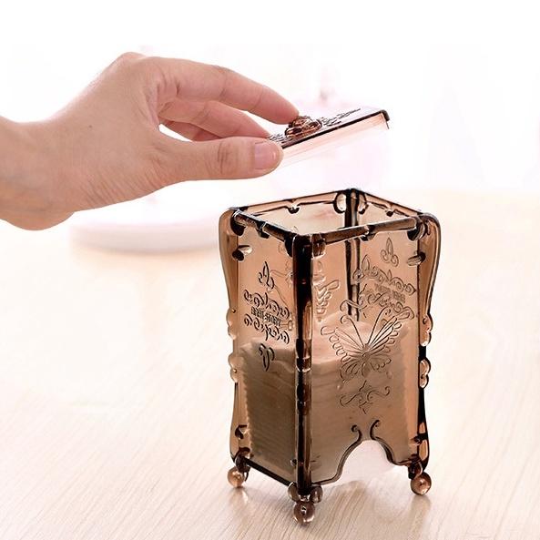 Hộp Đựng Bông Tẩy Trang Có Nắp Đậy Trang Điểm Mini Chống Bụi Cao Cấp H027