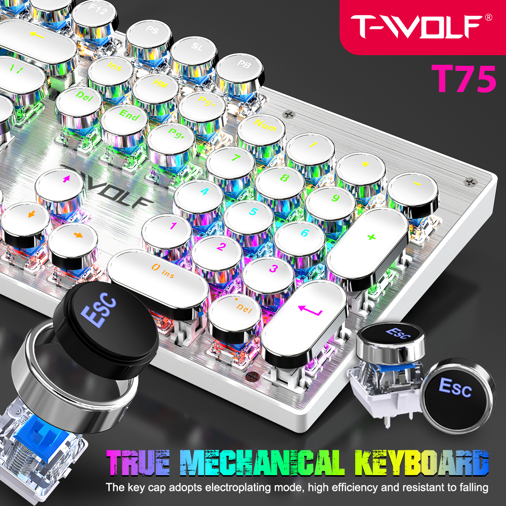 Bàn Phím Cơ T-WOLF T75 ( Trắng/Đen/Hồng) USB- Hàng Chính Hãng