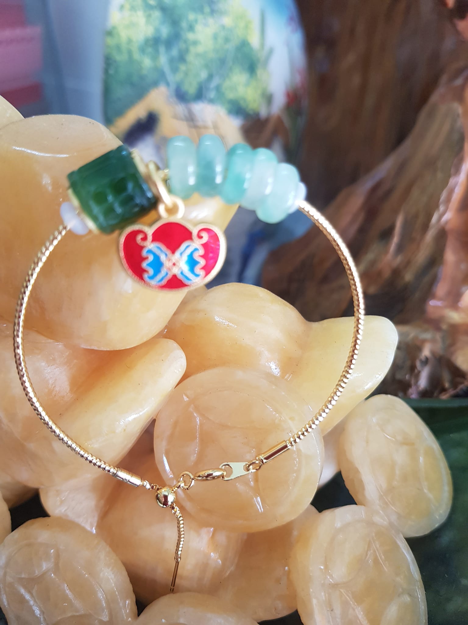 Vòng Tay Charm 5 Đồng Tiền Xanh ngọc nhẹ Hạt Lu Xanh Đậm Đá Cẩm Thạch Tự Nhiên Vòng phối phụ kiên Đỏ Đỏ may mắn dây vàng kiểu rút đẹp xinh tay ạ