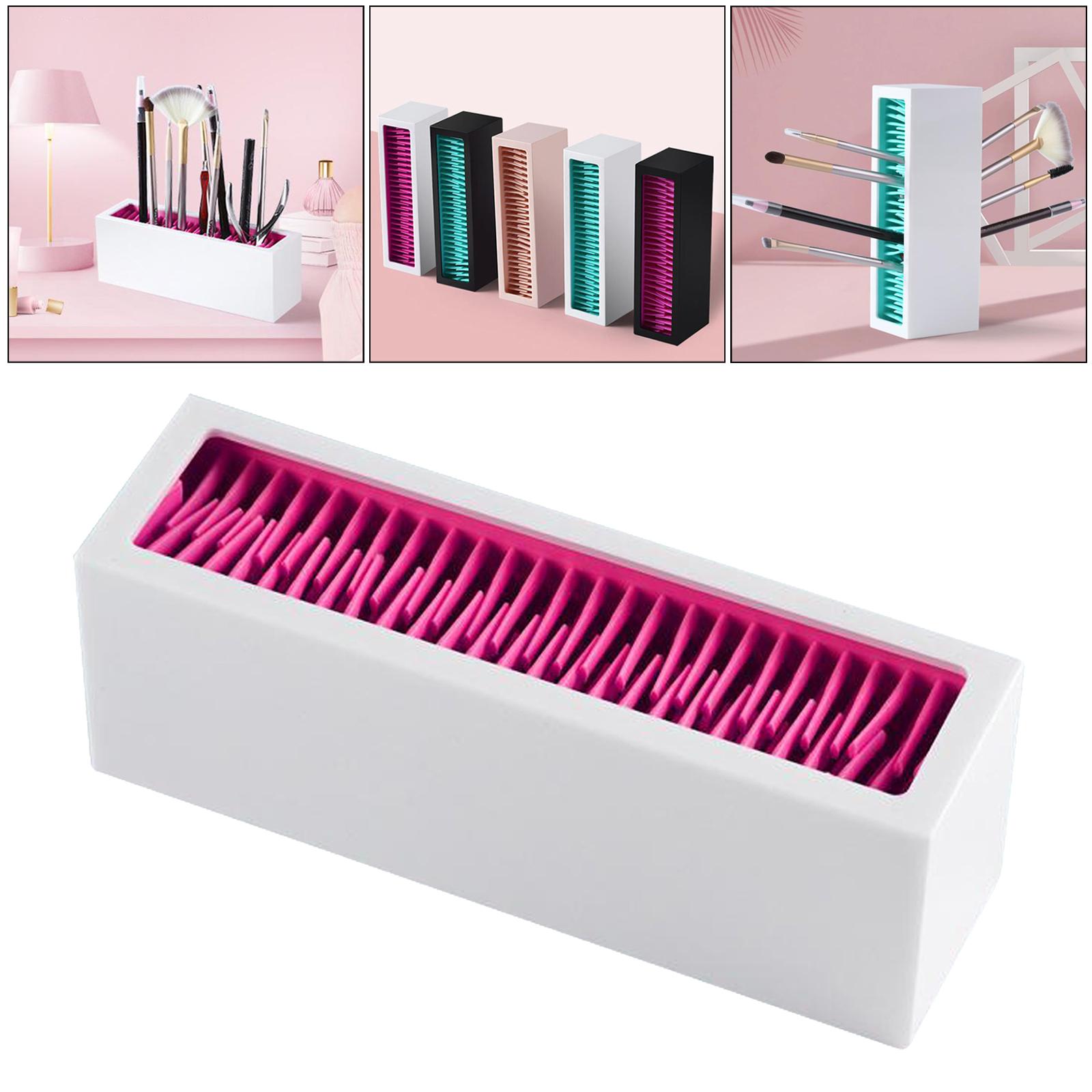 Makeup Brushes Holder Silicone Storage Rack for Cosmetic Tools White Red