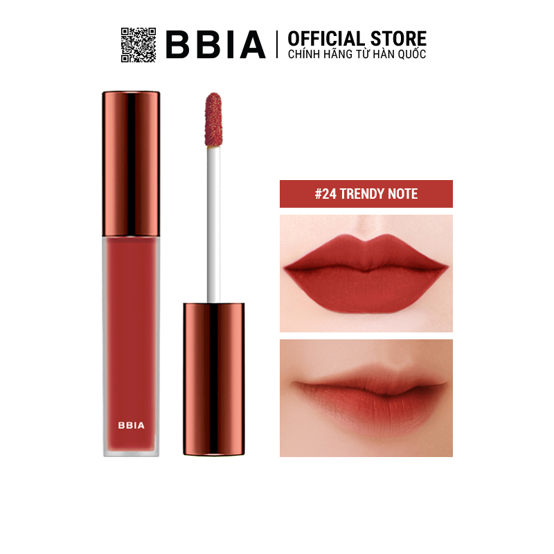 Son kem lì Bbia Last Velvet Lip Tint - 24 Trendy Note 5g (màu hồng đất ánh cam nhẹ)