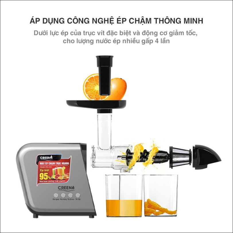 Máy Ép Chậm Trái Cây Hoa Quả Trục Ngang Creen CRJ-250, Máy Ép Tốc Độ Chậm Dung Tích 350ml - Hàng chính hãng