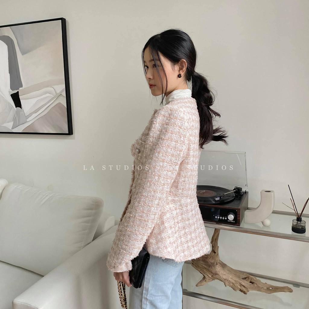 Áo khoác dạ tweed bo eo Hàn Quốc