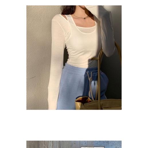 Áo thun trắng cổ tròn tay dài khoét vai thời trang cho nữ