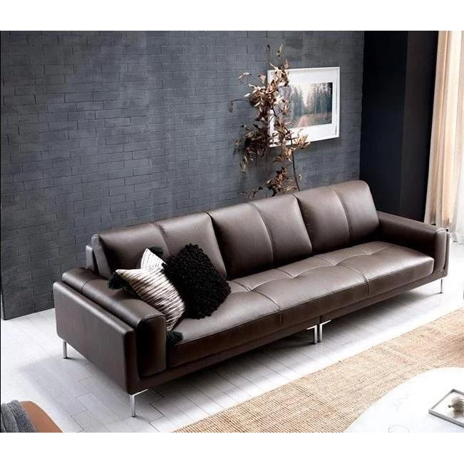 Sofa da phòng khách 2.4m, màu nâu đậm