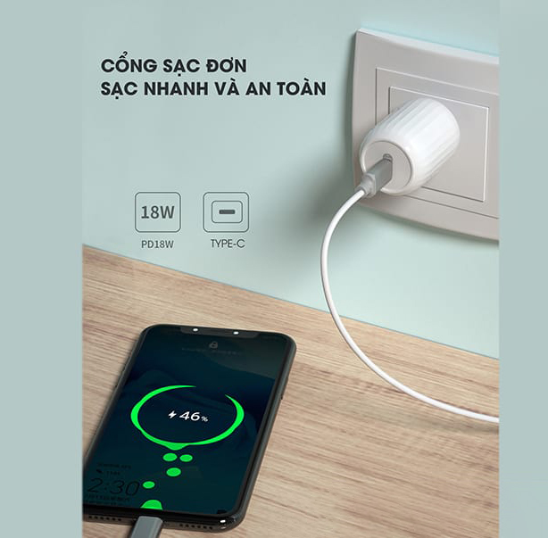 Củ sạc nhanh chuẩn PD18W Remax WK WP-U75 18W đầu ra type C - Hàng chính hãng