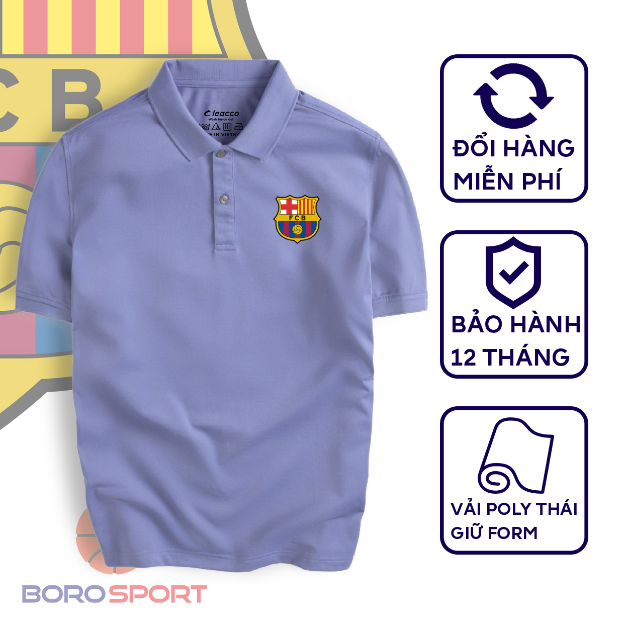 Áo Polo Boro Sport Chất Liệu Vải Poly Thái Giữ Form Thiết Kế Thời Trang Năng Động Barcelona