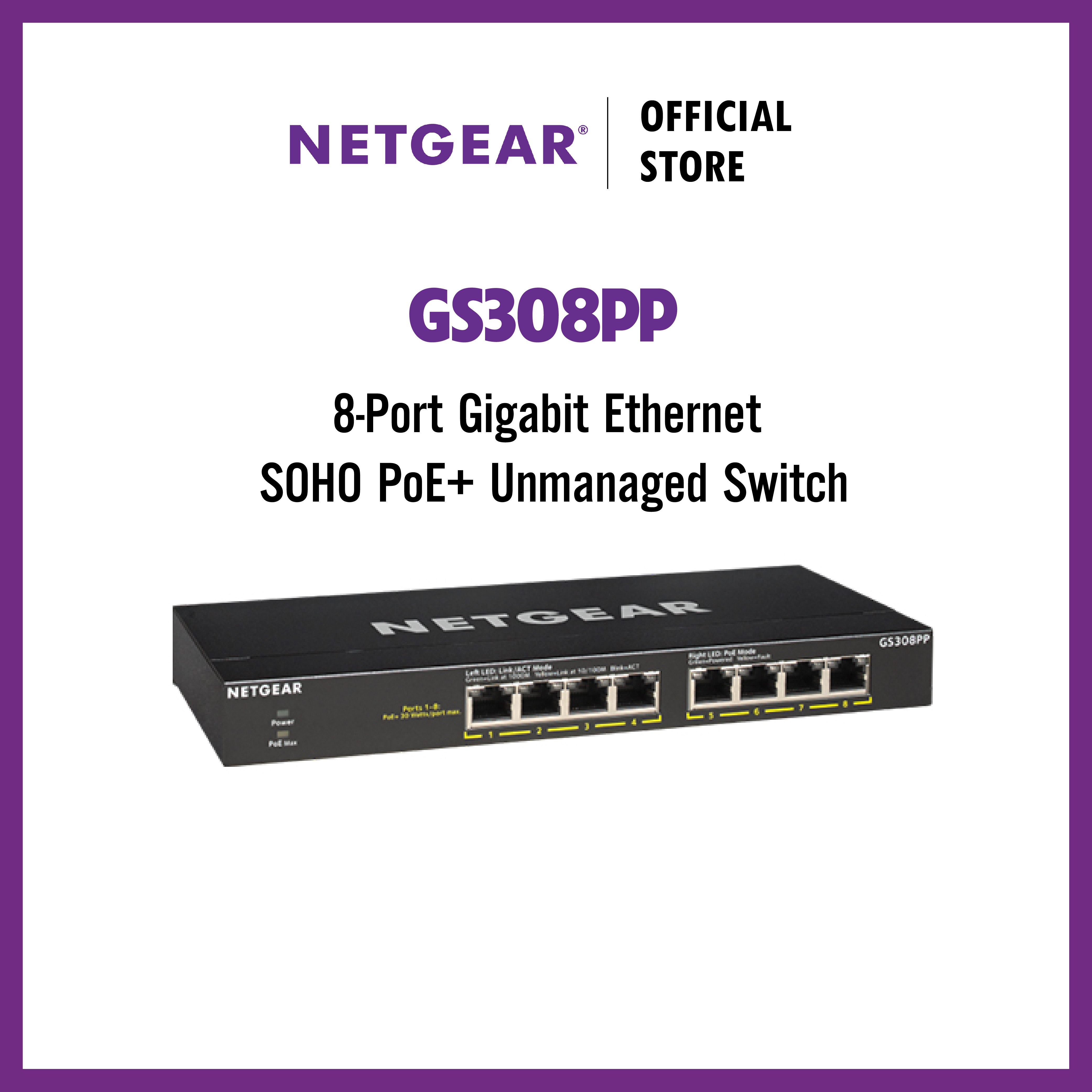 Bộ Chia Mạng Để Bàn 8 Cổng 10/100/1000M PoE+ Gigabit Ethernet Unmanaged Switch Netgear GS308PP - Hàng Chính Hãng