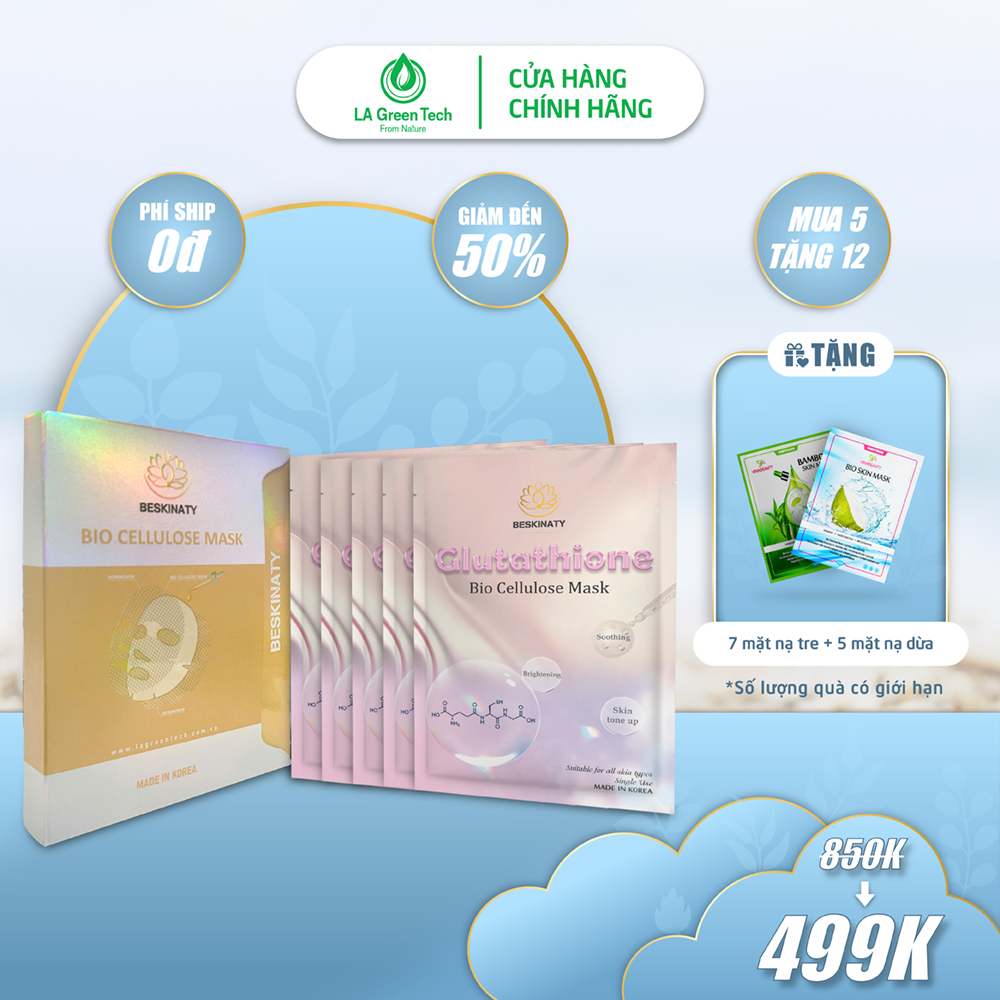 [MUA 5 TẶNG 12] COMBO 5 MẶT NẠ DƯỠNG SÁNG DA CAO CẤP GLUTATHIONE BIO MASK BESKINATY