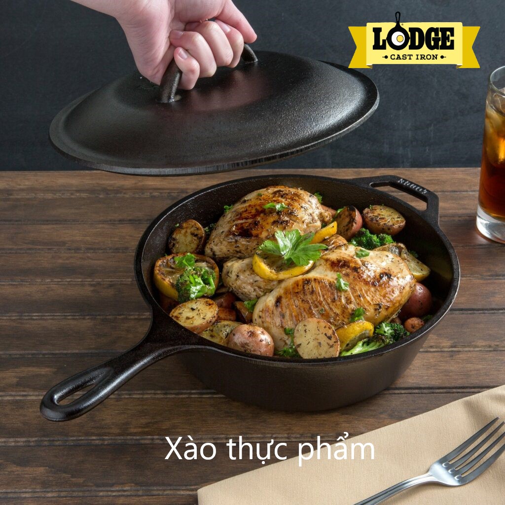 Chảo gang sâu lòng Lodge 26cm - L8DSK3.Chảo dùng xào, rang, chiên, rán, nướng, áp chảo thực phẩm