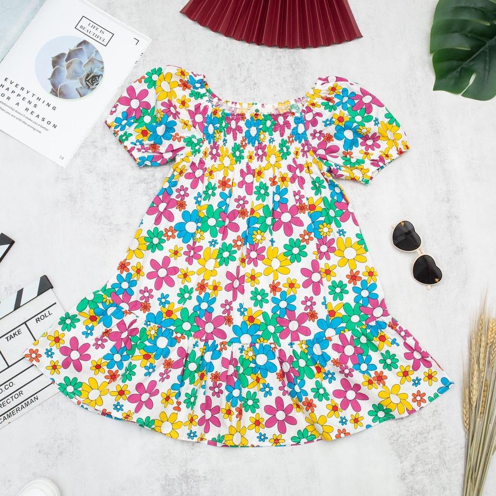 : Váy Ngắn Tay Thô Hoa Dúm Ngực VT2301 Thương Hiệu Litibaby Size 2-12, Dành Cho Bạn Từ 11kg-31kg