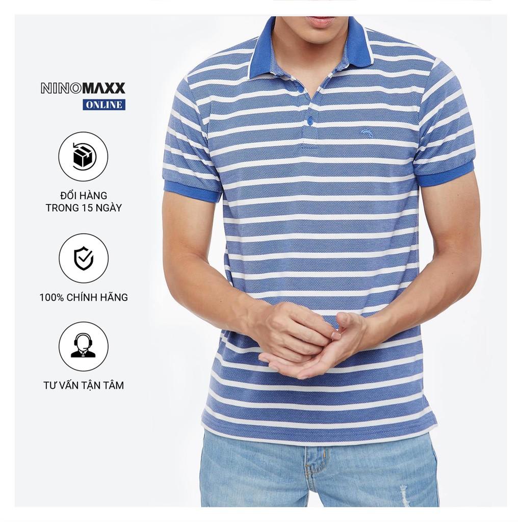 Áo Thun Polo Nam cổ bẻ Ninomaxx sọc xanh trắng 100% cotton mã 1906003