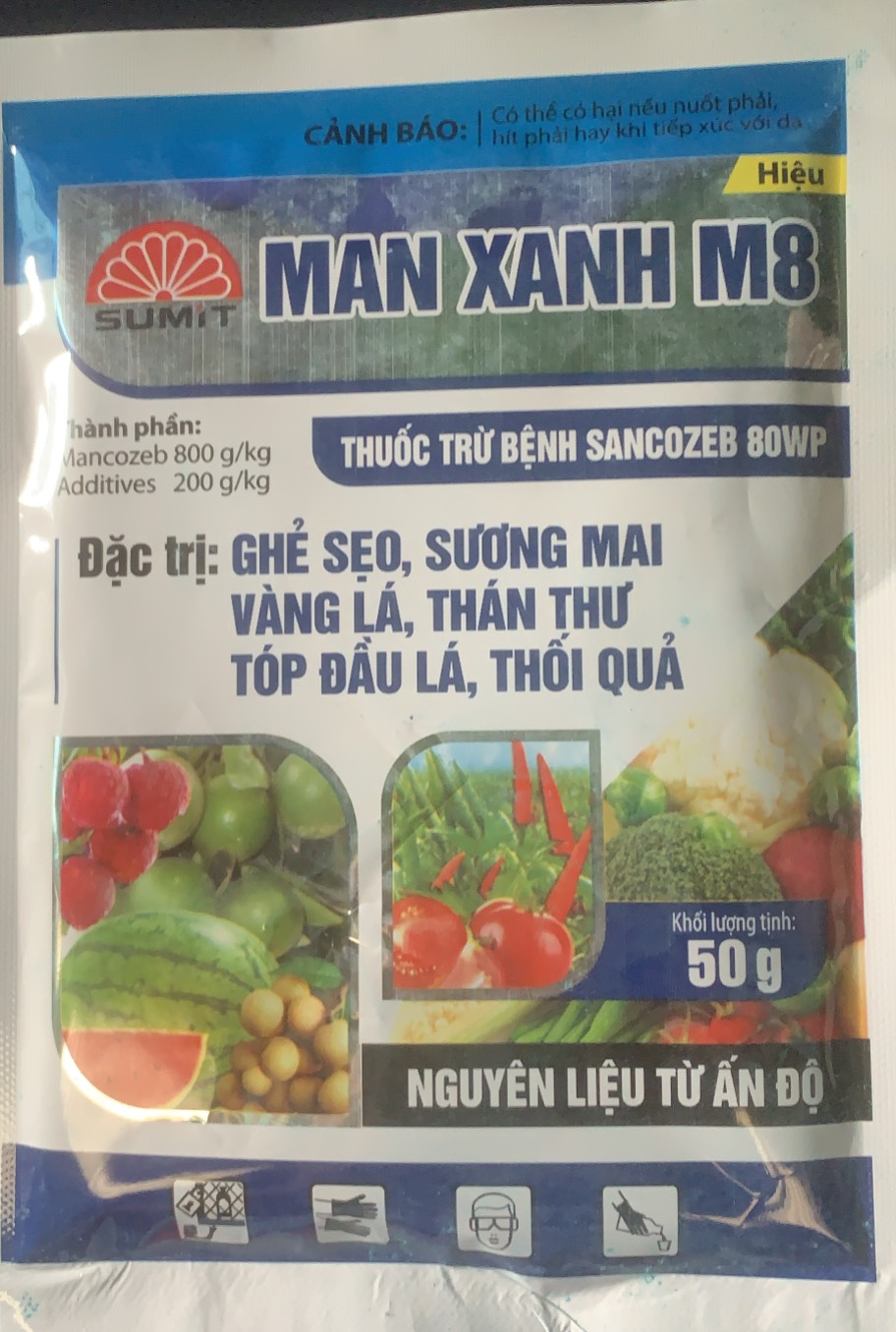 sản phẩm chăm sóc bảo vệ cây trồng Mancozeb M8 Xanh gói 50gr