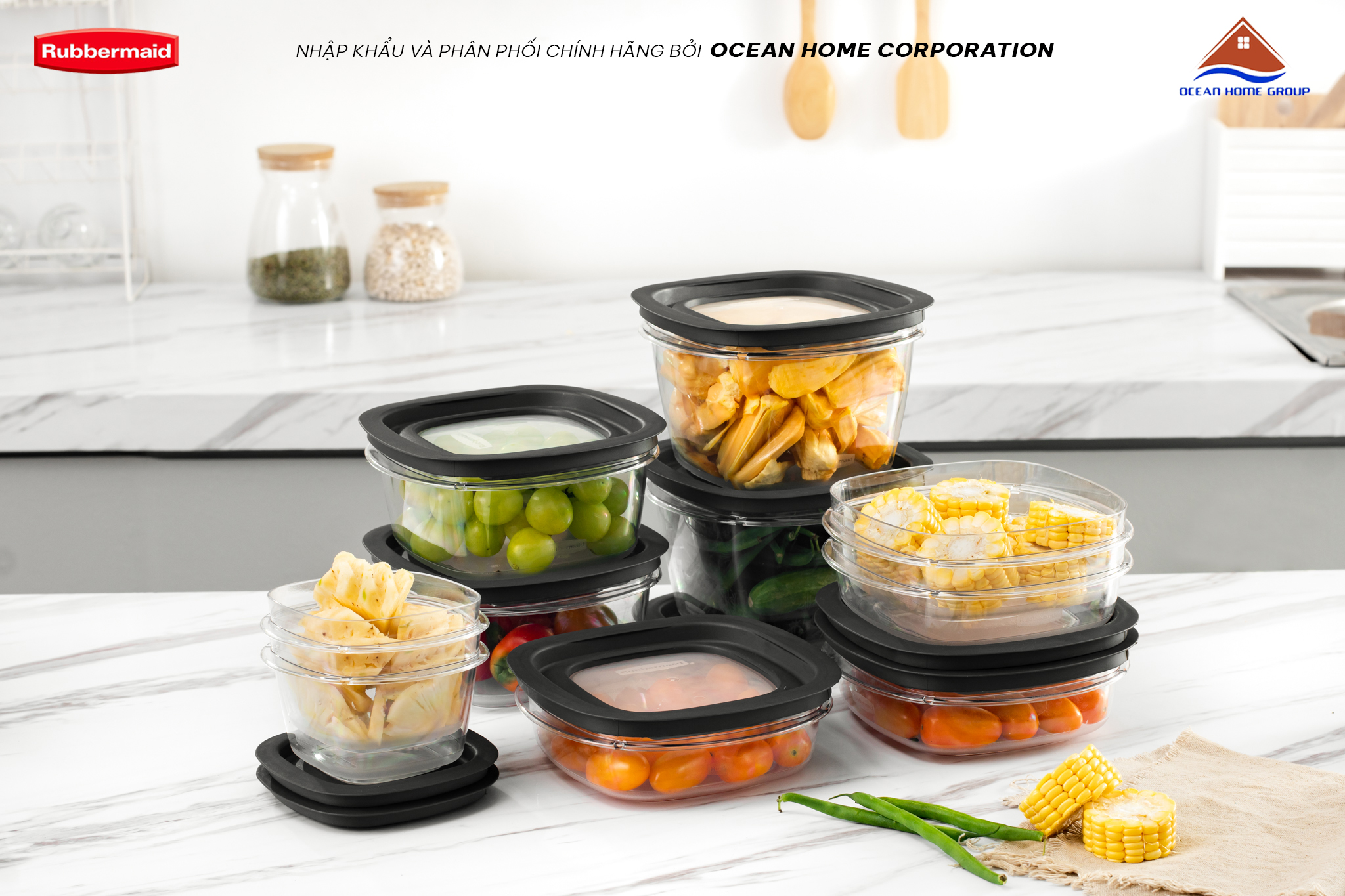 Bộ hộp nhựa cao cấp Tritan nắp đen Rubbermaid USA