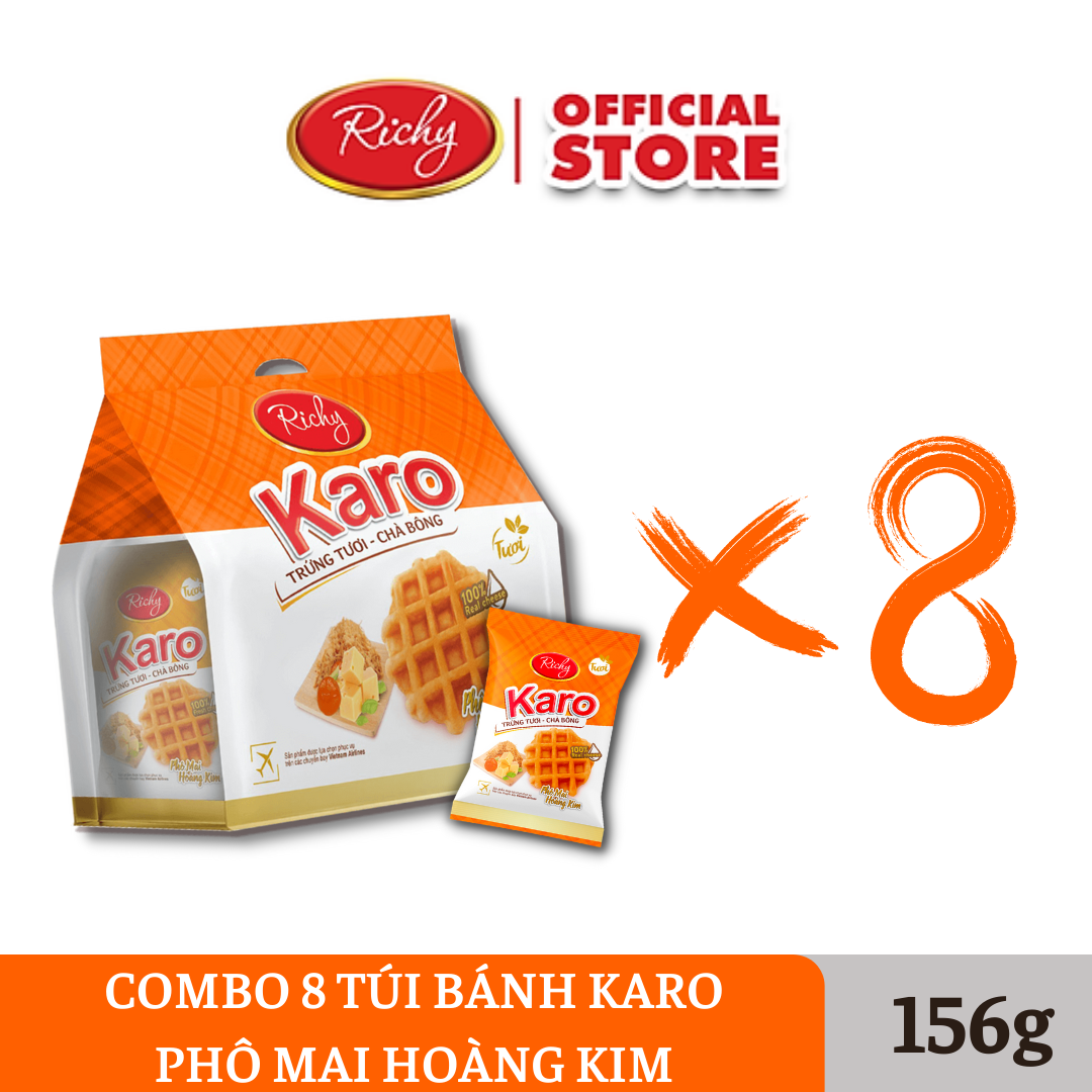 Combo 8 Bịch Bánh Karo Richy Phomai Hoàng Kim Sợi Gà