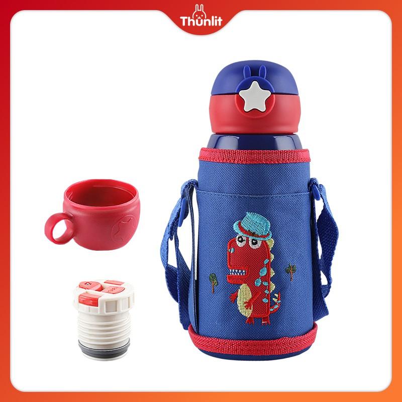 Cartoon Water Bottle 550ml Kids Cartoon Shaped Water Bottle With Straw Portable Stainless Steel Drop-proof Thermos Bottle for Students