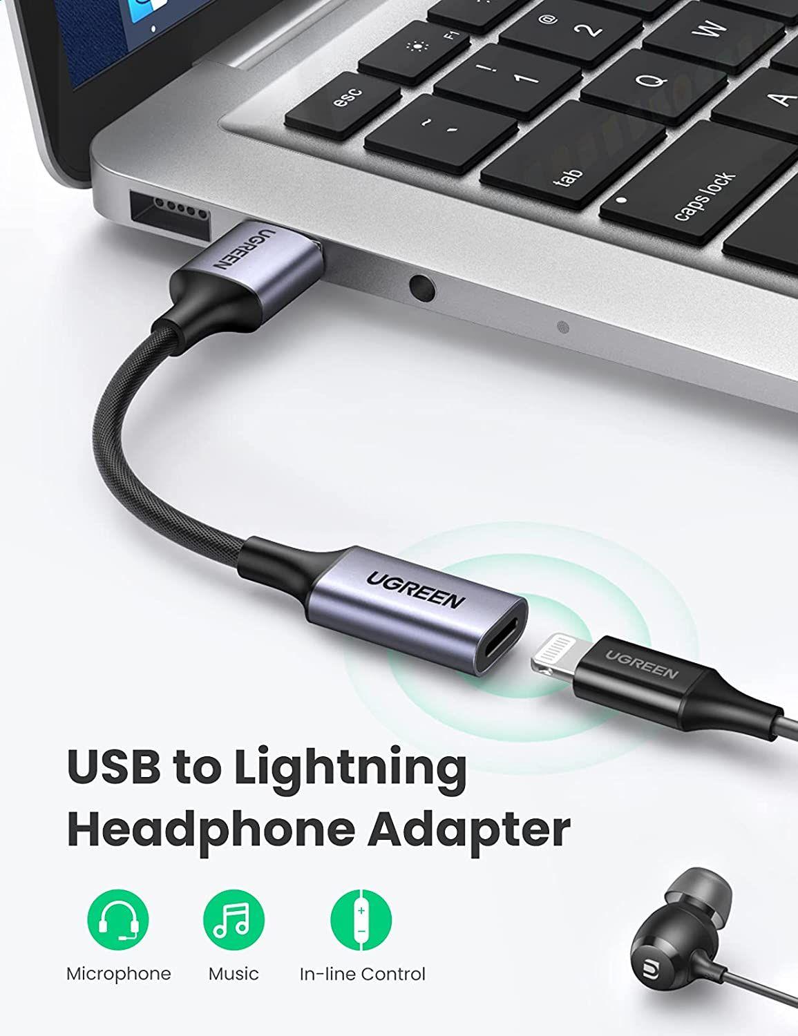 Ugreen UG20479US389TK 25CM Màu Xám Cáp chuyển đổi âm thanh USB 3.0 sang cổng tai nghe Lightning Hỗ trợ Mic điều khiển âm lượng Tương thích với Máy Tính, MacBook - HÀNG CHÍNH HÃNG