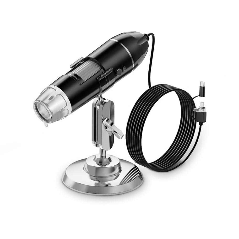 3 In 1 Interfaces Microscope 1080P 300000 Pixels 1000X Portable Digital Microscope Photo Video Modes Multi-function Microscope Computer Mobilephone Connecting 360° Bracket 8 LED Adjustable Fill-light for Daily Observation